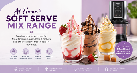 Premium soft serve mixes suitable for Ninja Creami, Kmart dessert makers and other at-home frozen dessert machines