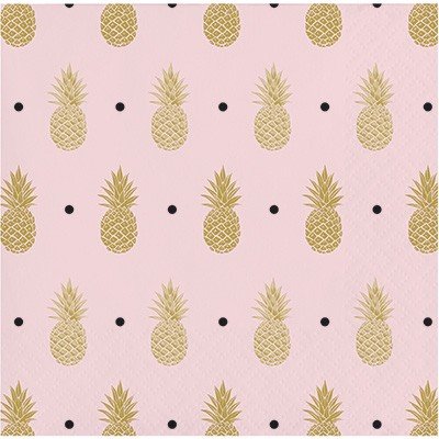 Beverage Napkin Foil Stamped Pineapple Tropical