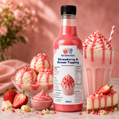 Strawberry & Cream Premium Milkshake Syrup & Dessert Topping for Thickshakes, Sundaes & Drinks
