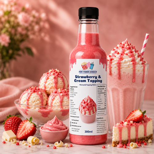 Strawberry & Cream Premium Milkshake Syrup & Dessert Topping for Thickshakes, Sundaes & Drinks