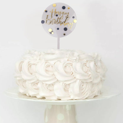 Round Transparent Dotted Happy Birthday Cake Topper