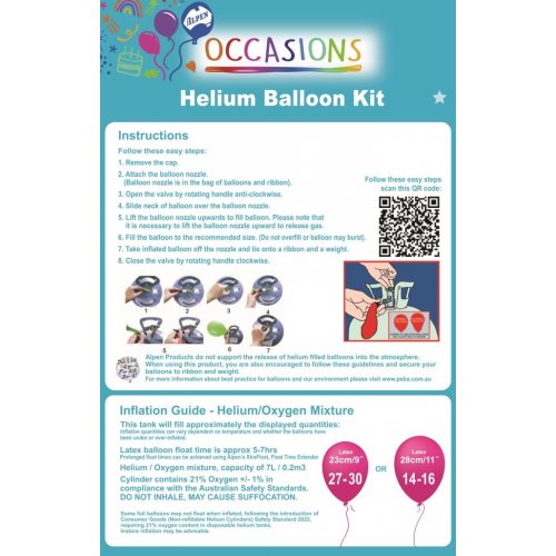 Helium Balloon 30 Kit inc 30 Balloons & Ribbon 3 kits