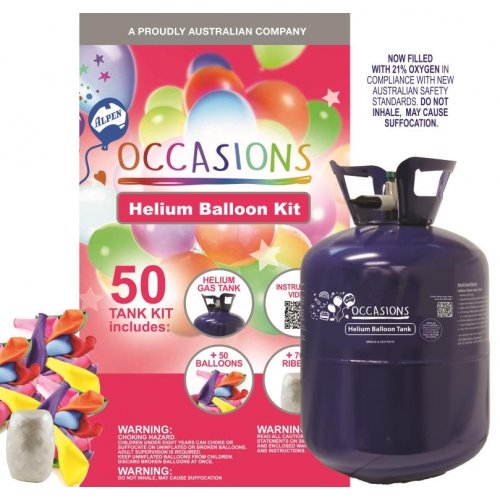 Helium Balloon 50 Kit inc 50 Balloons & Ribbon 2 kits