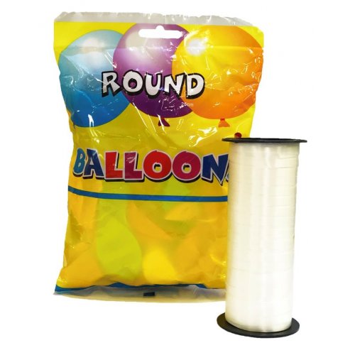 Helium Balloon 50 Kit inc 50 Balloons & Ribbon 2 kits