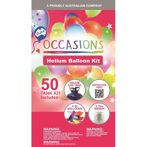 Helium Balloon 50 Kit inc 50 Balloons & Ribbon 2 kits