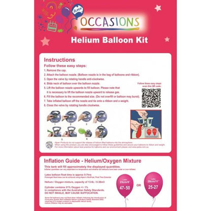 Helium Balloon 50 Kit inc 50 Balloons & Ribbon 2 kits