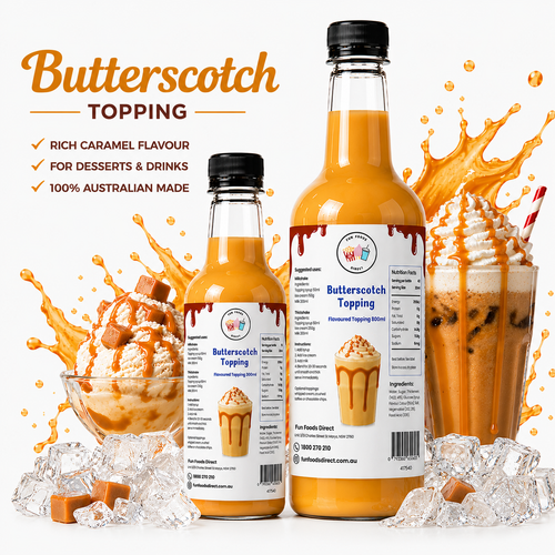 Butterscotch Milkshake Syrup & Dessert Topping for Thickshakes, Sundaes & Drinks