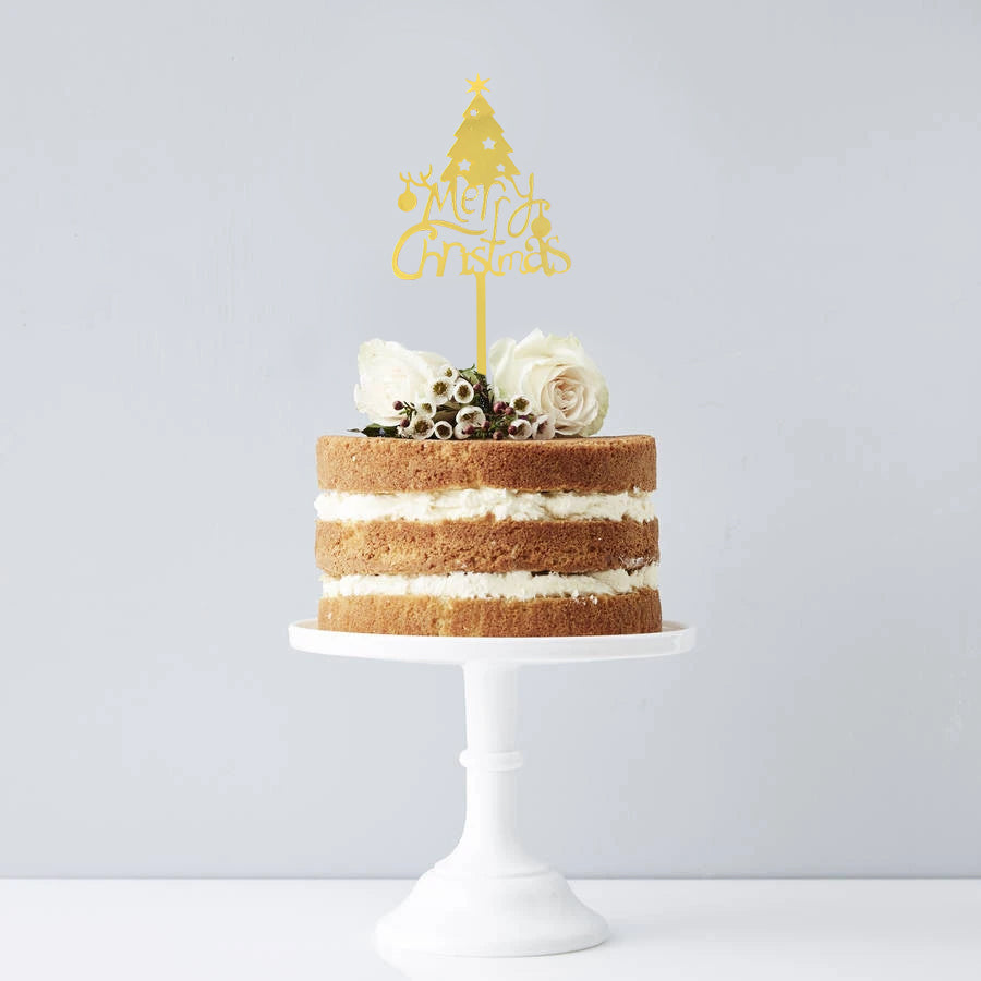 Gold Cake Topper for Christmas with Tree Design