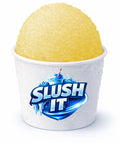 Yuzu snow cone syrup served in a cup, featuring a vibrant yellow frozen treat, perfect for refreshing summer enjoyment.