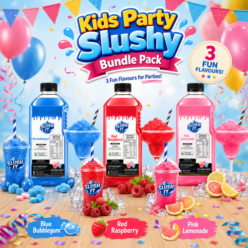 Kids Party Slushy Bundle Pack – Blue Bubblegum, Red Raspberry & Pink Lemonade