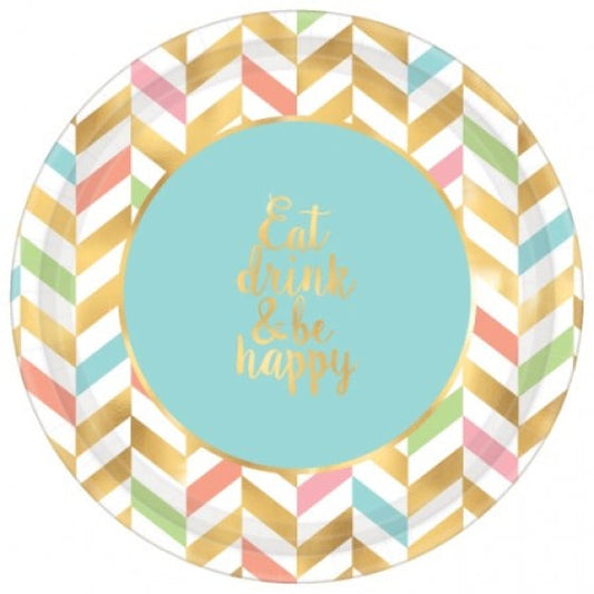 EatDrink & Be Happy Round Metallic Plates