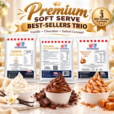 Premium Soft Serve Best-Sellers Trio – Vanilla, Chocolate & Salted Caramel