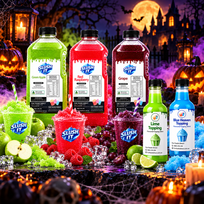 Halloween Witch's Potion Drinks Bundle – 3 × 2L Slushy Mixes + 2 Milkshake Toppings