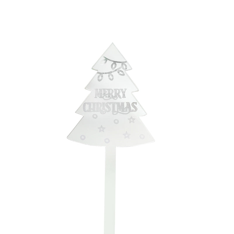 Merry Christmas Tree White Acrylic Cake Topper