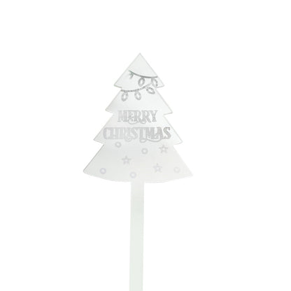 Merry Christmas Tree White Acrylic Cake Topper