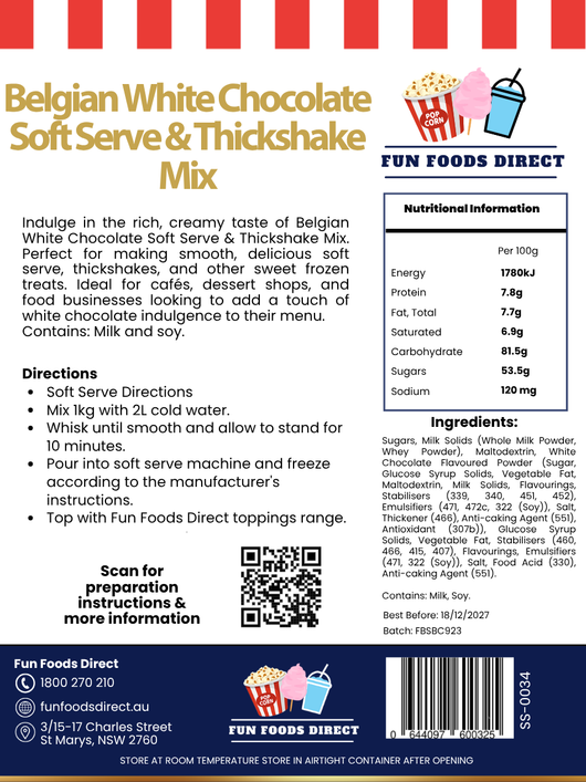 Belgian White Chocolate Soft Serve & Thickshake Mix