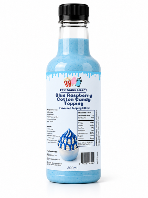 Blue Raspberry Cotton Candy Premium Milkshake Syrup & Dessert Topping for Thickshakes, Sundaes & Drinks