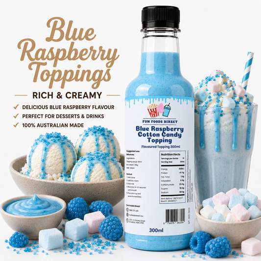 Blue Raspberry Cotton Candy Premium Milkshake Syrup & Dessert Topping for Thickshakes, Sundaes & Drinks