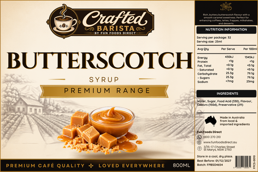 Butterscotch Syrup Premium Range 800mL | Crafted Barista Australia
