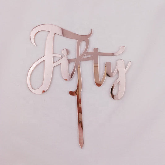 Rose Gold Cursive Fifty Cake Topper