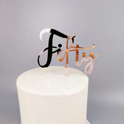 Rose Gold Cursive Fifty Cake Topper