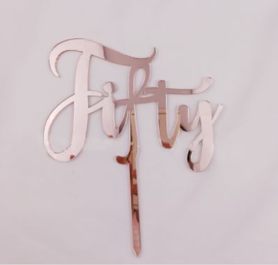 Rose Gold Cursive Fifty Cake Topper