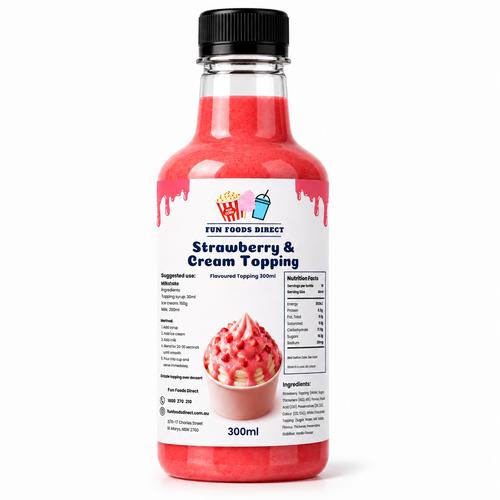 Strawberry & Cream Premium Milkshake Syrup & Dessert Topping for Thickshakes, Sundaes & Drinks