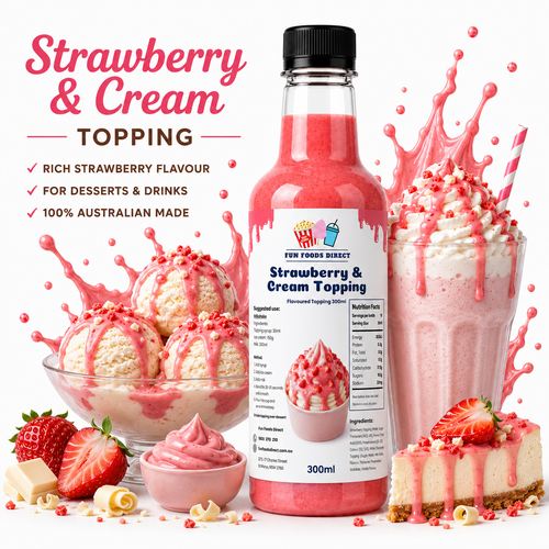 Strawberry & Cream Premium Milkshake Syrup & Dessert Topping for Thickshakes, Sundaes & Drinks