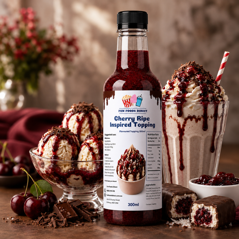 Cherry Ripe Inspired Premium Milkshake Syrup & Dessert Topping for Thickshakes, Sundaes & Drinks