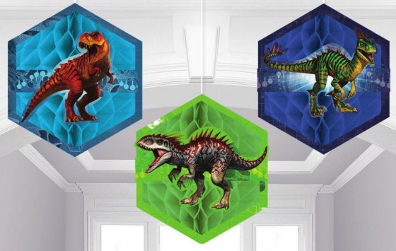 JURASSIC WORLD HONEYCOMB DECORATIONS - TISSUE &amp; PRINTED PAPER