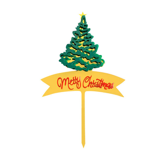 Merry Christmas Green Tree Cake Topper