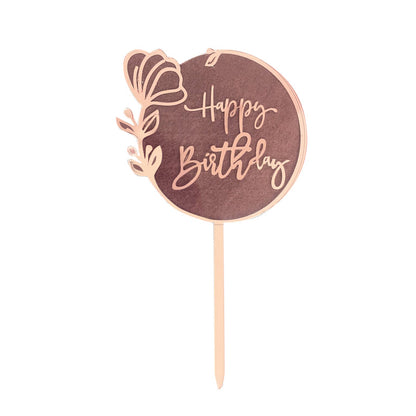 Tulip Rose Round Happy Birthday Cake Topper