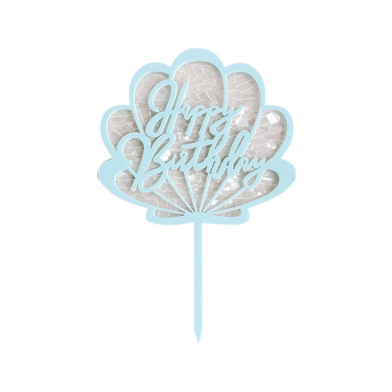 Seashell Light Blue Happy Birthday Cake Topper