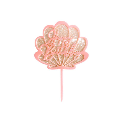 Seashell Pink Happy Birthday Cake Topper