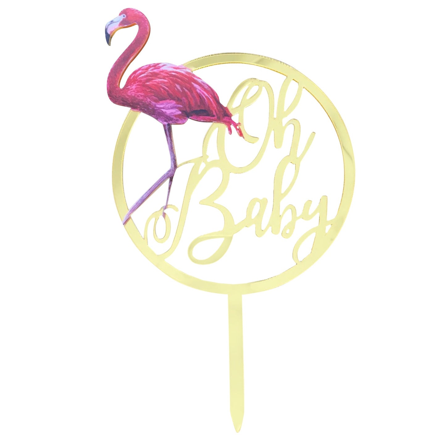 Round Acrylic Oh Baby with a Flamingo Cake Topper