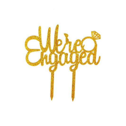 Glittered Gold We're Engaged Cake Topper