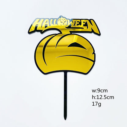 Scary Pumpkin Gold Happy Halloween Cake Topper