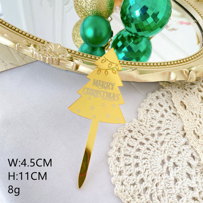 Merry Christmas Tree Gold Acrylic Cake Topper