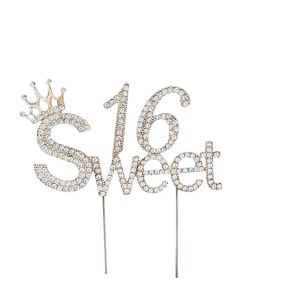 Rhinestone Sweet 16 Gold Cake Topper