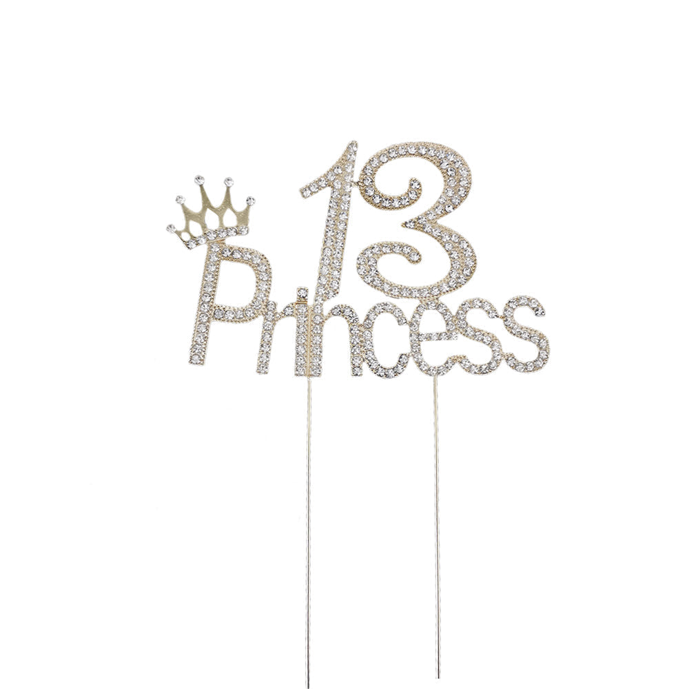 Princess 13 Rhinestone Silver Cake Topper