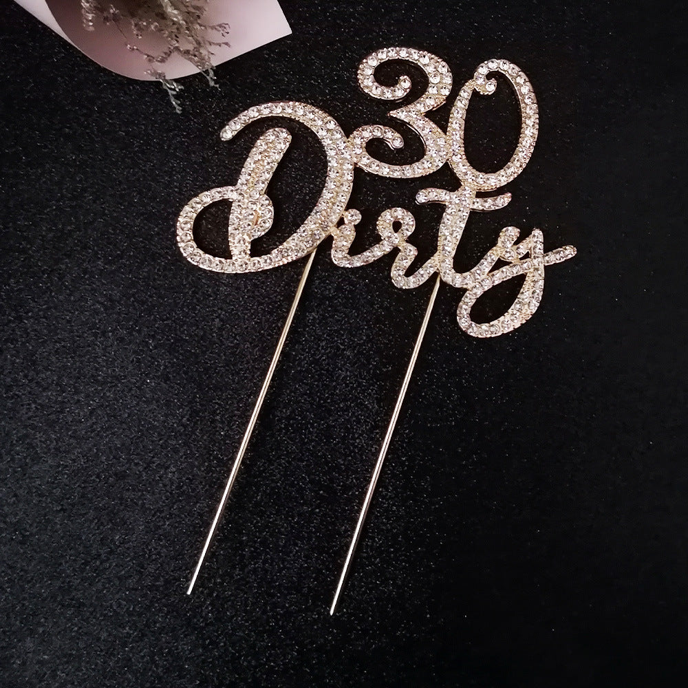 Dirty 30 Rhinestone Silver Cake Topper