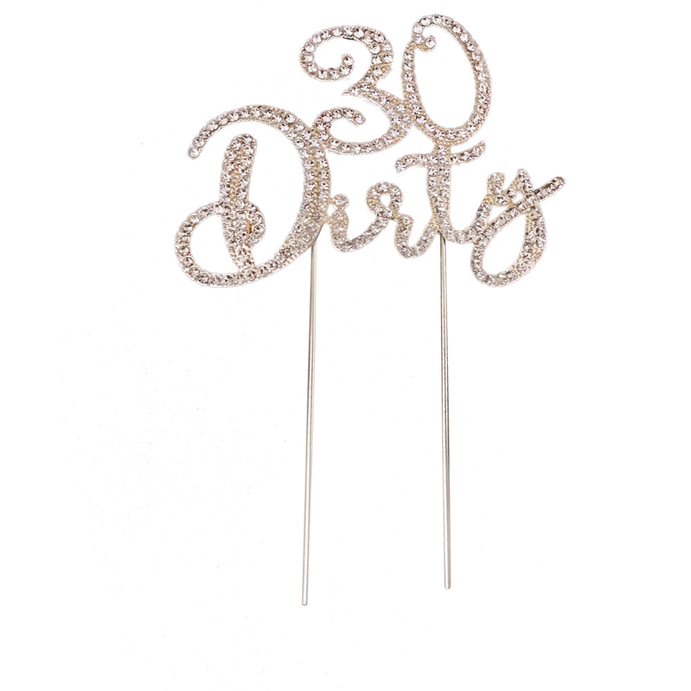 Dirty 30 Rhinestone Silver Cake Topper