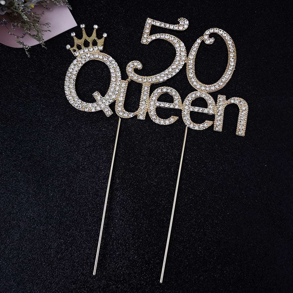 Queen at 50 Rhinestone Silver Cake Topper