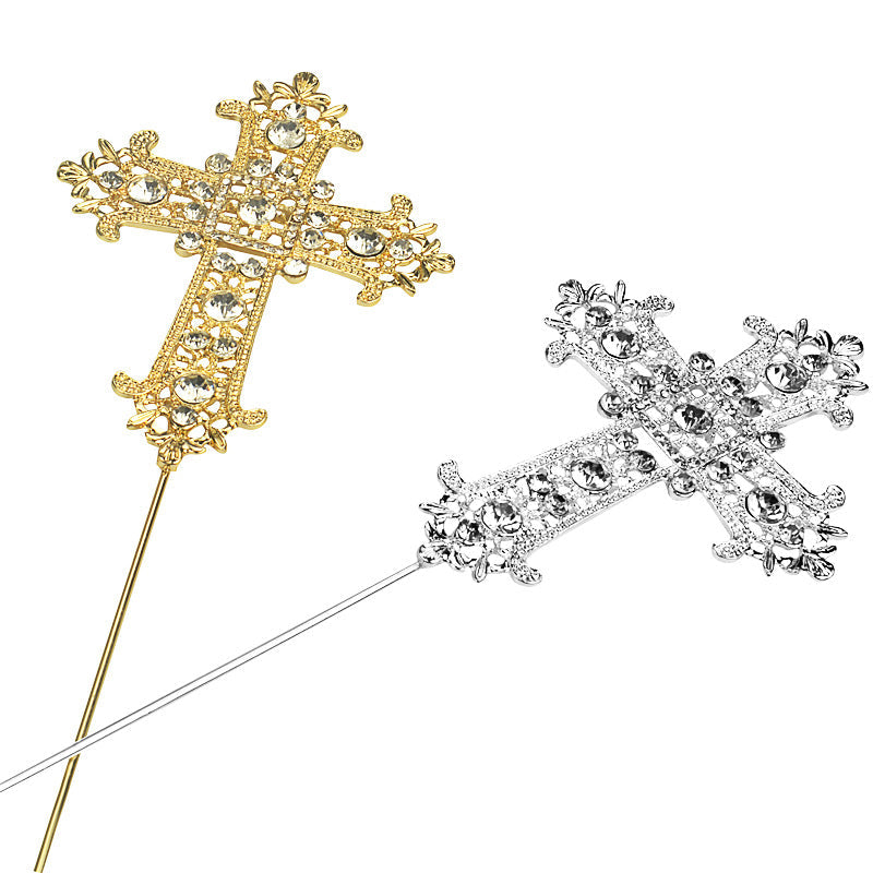 Silver Cross Rhinestone Crystal Cake Topper