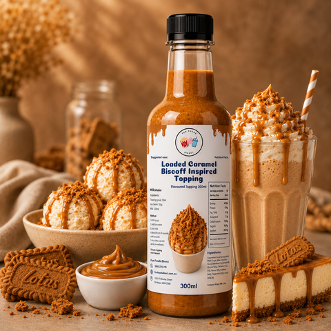 Loaded Caramel Biscoff Inspired Premium Milkshake Syrup & Dessert Topping for Thickshakes, Sundaes & Drinks