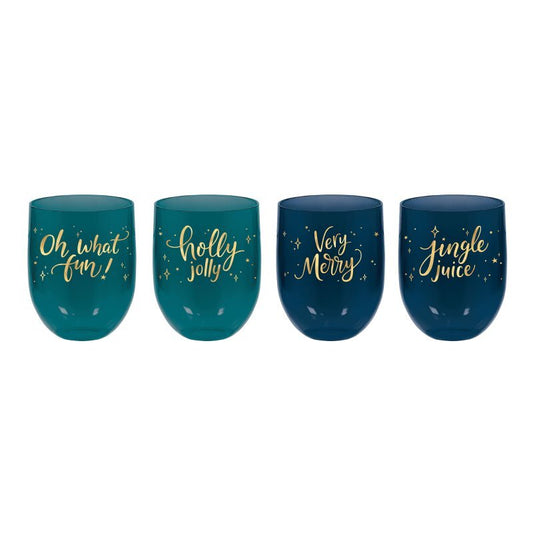 Christmas Stemless Plastic Wine Glasses Assorted Designs