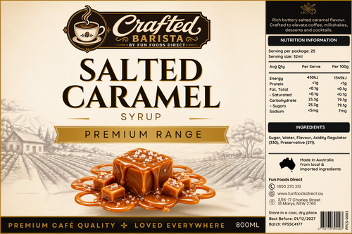 Salted Caramel Syrup Premium Range 800mL | Rich Buttery Salted Caramel Café Syrup