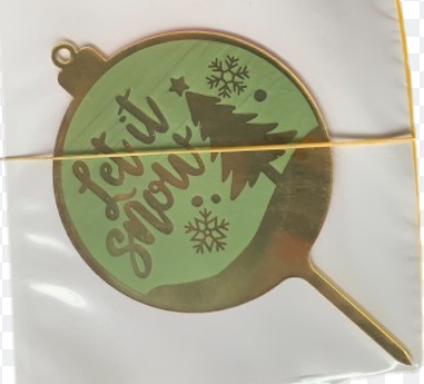 Round Let It Snow Green Cake Topper