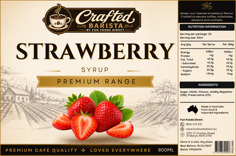 Strawberry Syrup Premium Range 800mL | Sweet Sun-Ripened Strawberry Café Syrup