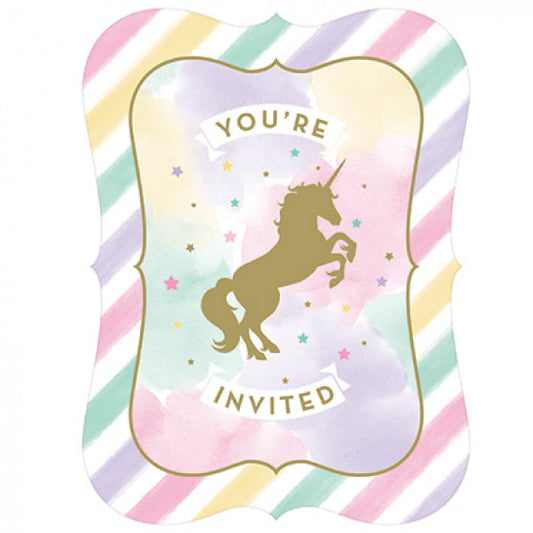 UNICORN SPARKLE INVITATIONS POSTCARD STYLE FOIL STAMPED 15CM X 10CM